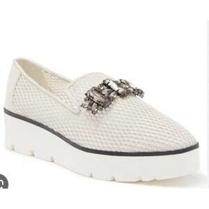 NEW Karl Lagerfeld Paris BRI High Heel Loafers Size 9 Women’s Beige Mesh Slip On